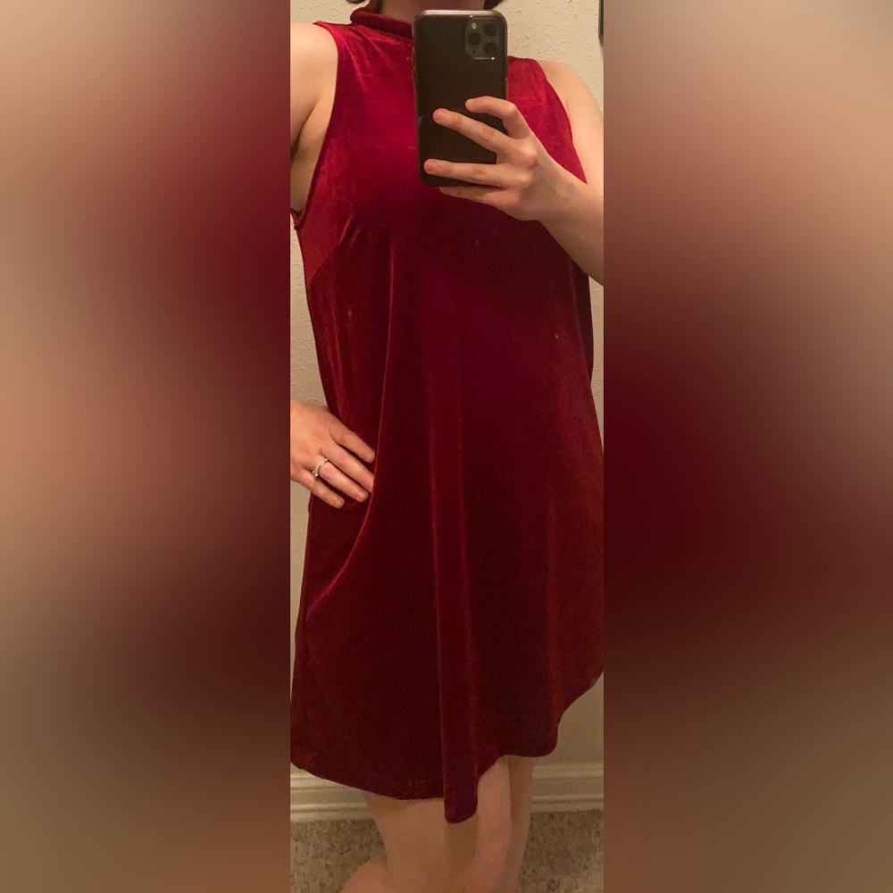 Velvety red high neck sleeveless dress! My go-to for Valentine’s and Galentine’s